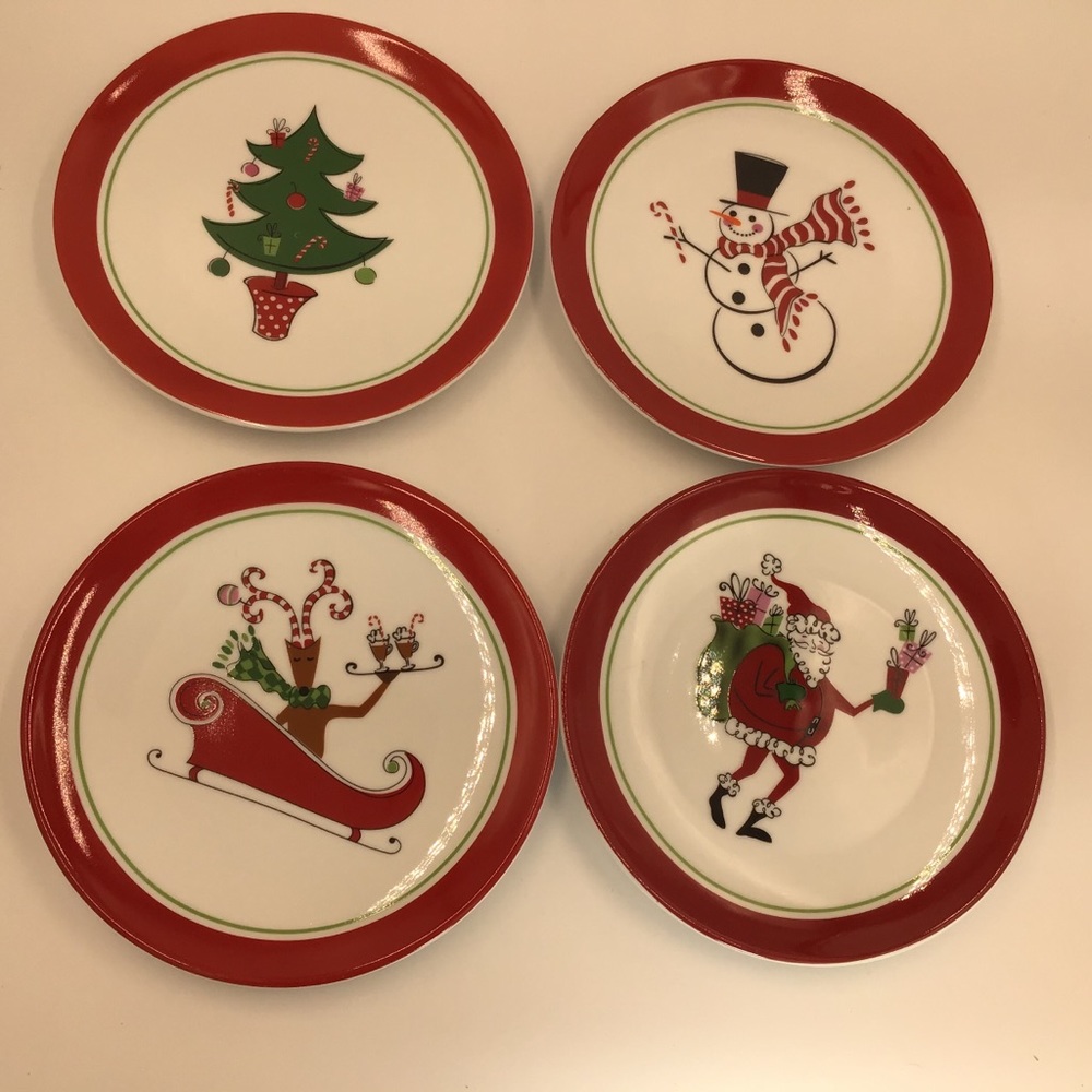 Holiday Appetizer  Plates Snowman Santa Christmas